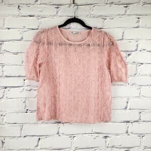 Zara Chiffon Top Womens S Pink fuzzy plush sheer Textured Balletcore cottagecore
